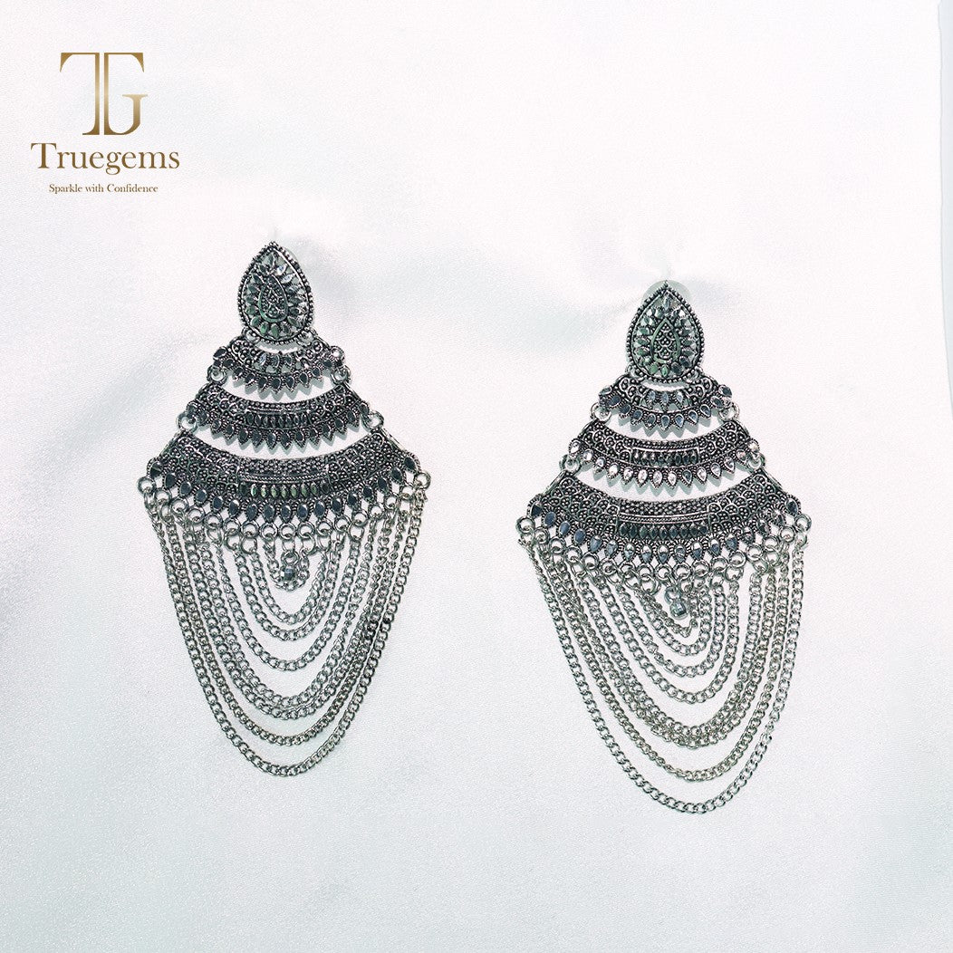 Oxidized Silver layered chain Earrings